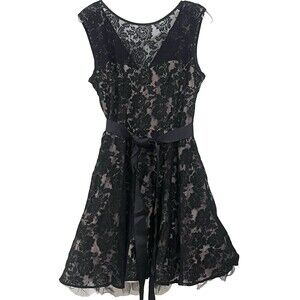 B&A By Betsy & Adam Black Lace Sleeveless Fit and Flare Dress sz 16 Runs Small